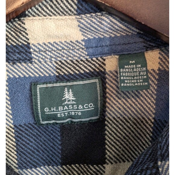 GH Bass Size Medium Plaid Shirt Mens Heavyweight Cotton Jacket Blue Shacket LS M - Picture 2 of 6